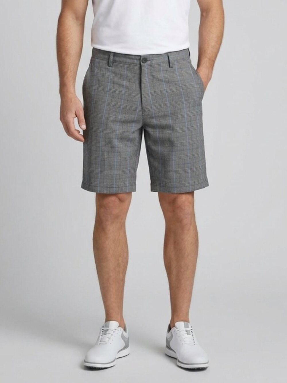 Adidas Grey and Blue Herringbone Plaid Golf Shorts